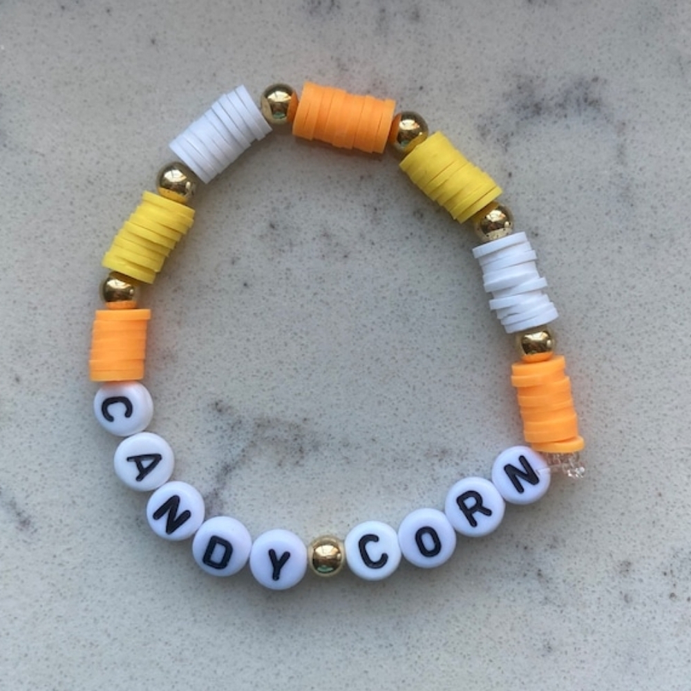 'Candy Corn' Clay Handmade Beaded Halloween Bracelet